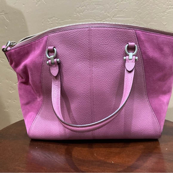 Coach Pebbled Leather/Suede Prairie Satchel, Primrose Color - Picture 4 of 16
